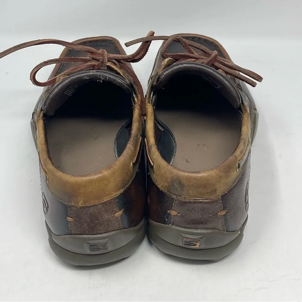 Skechers Boat Deck Shoes Mens 8 Brown Leather Casual 2 Eye Driving Moc Toe